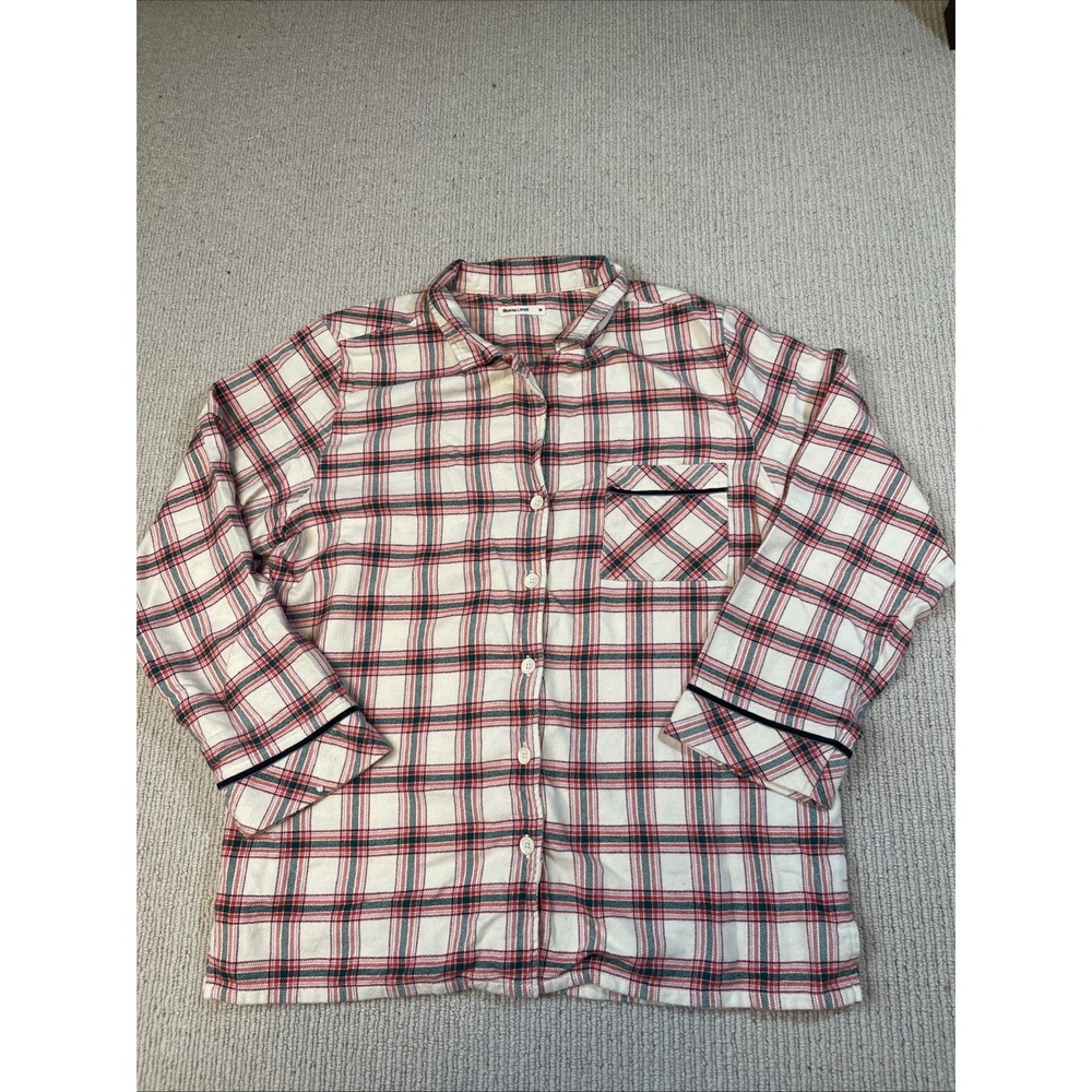 Marine Layer Women's Medium Pajama Flannel Classic PJ Top in Ivory Plaid